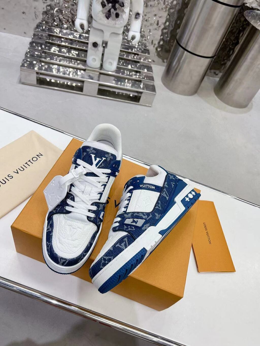 LV Trainer Monogram Denim White Blue