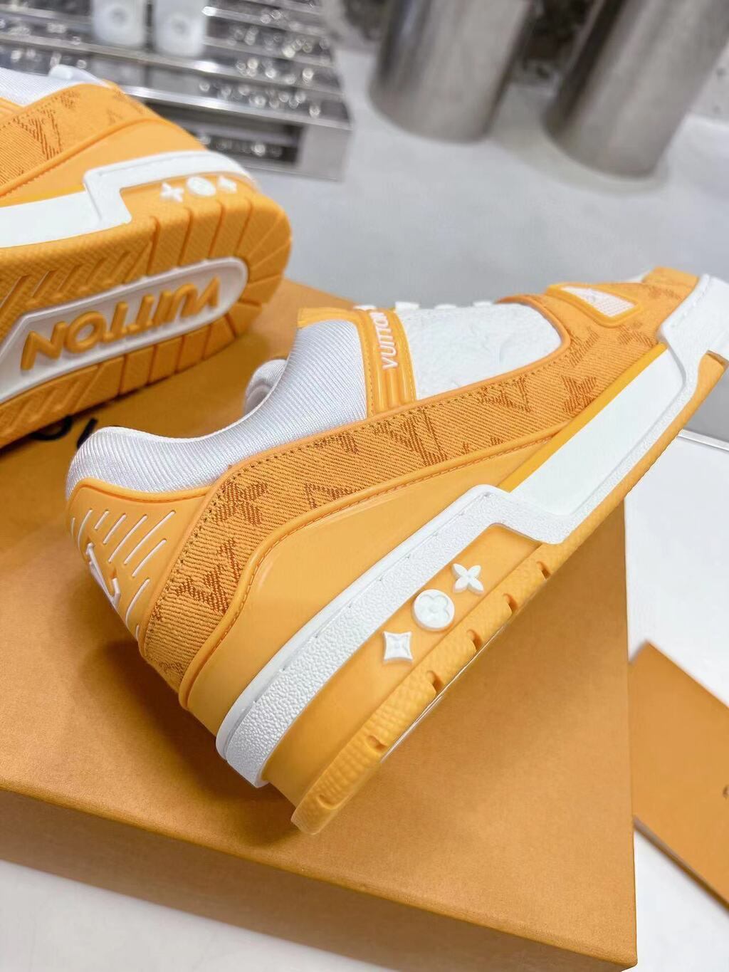 LV Trainer Yellow Monogram Denim White