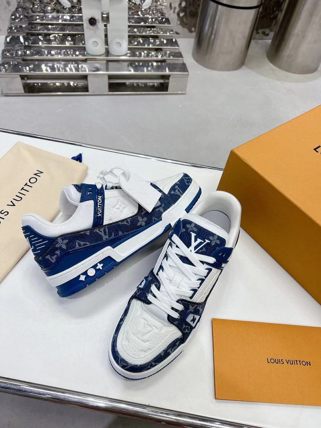 LV Trainer Monogram Denim White Blue