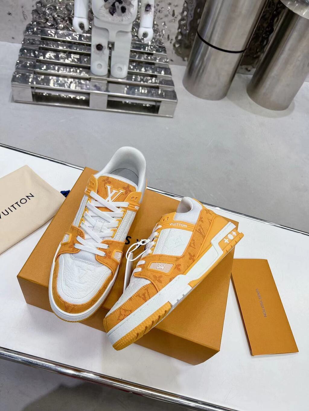 LV Trainer Yellow Monogram Denim White