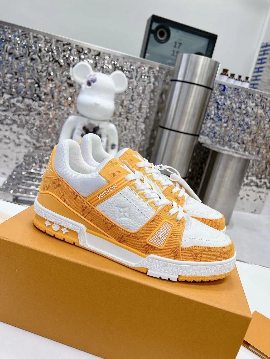 LV Trainer Yellow Monogram Denim White