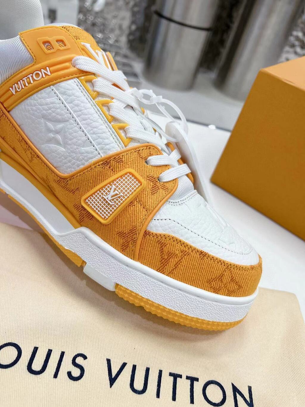 LV Trainer Yellow Monogram Denim White