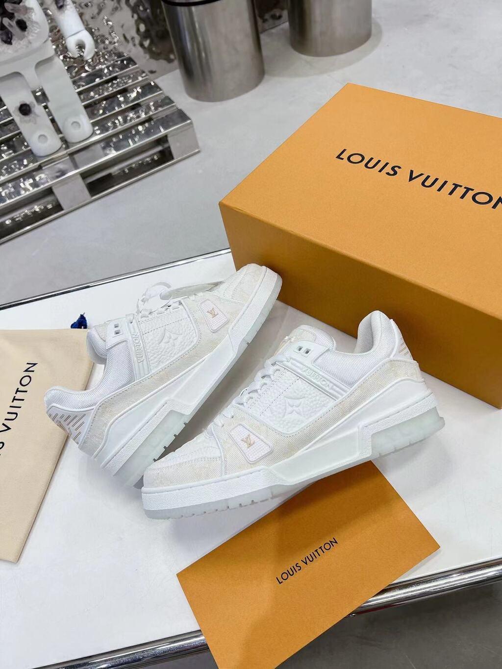 LV Trainer Denim White