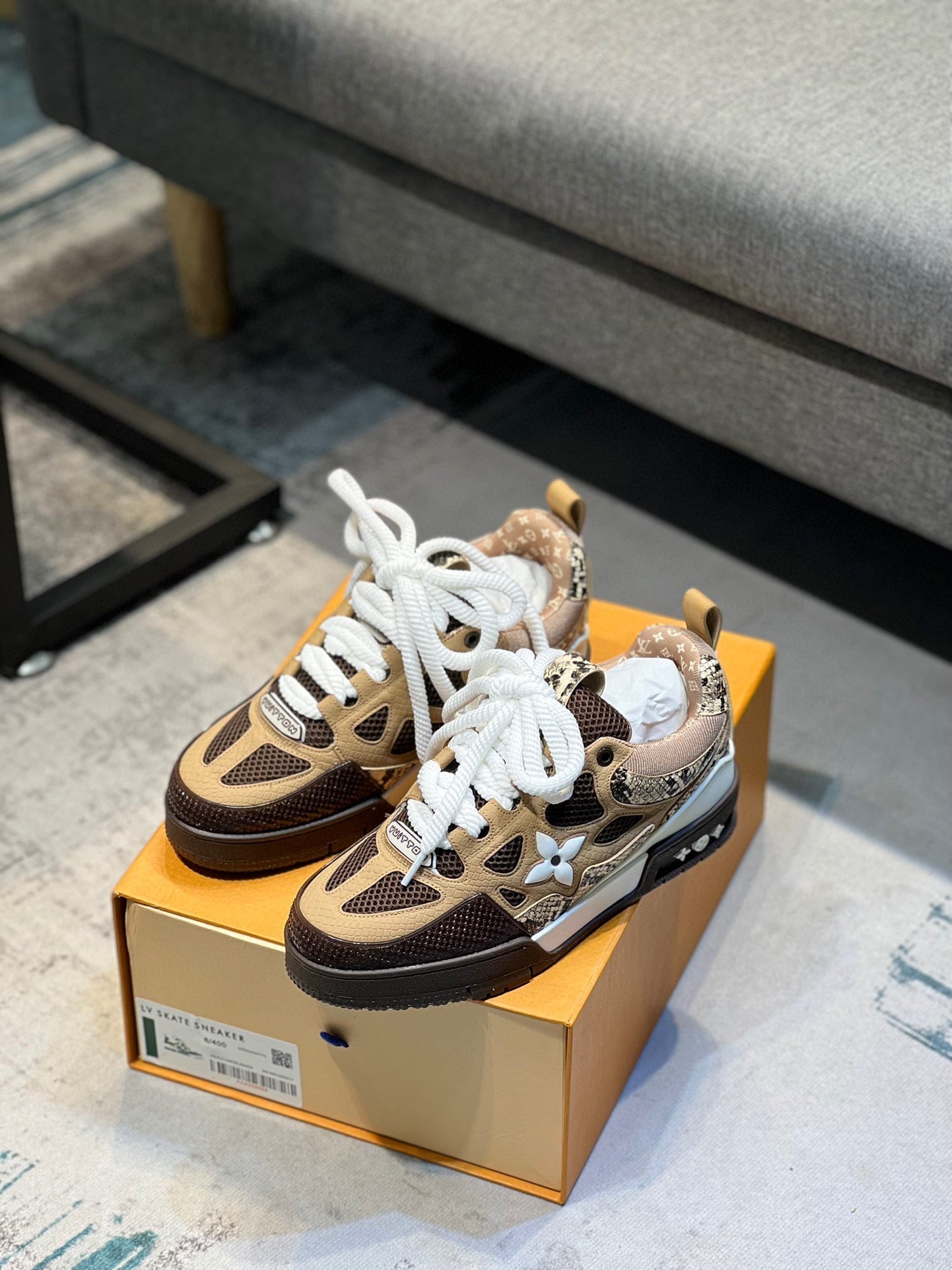 LV Skate Sneaker Brown Snakeskin