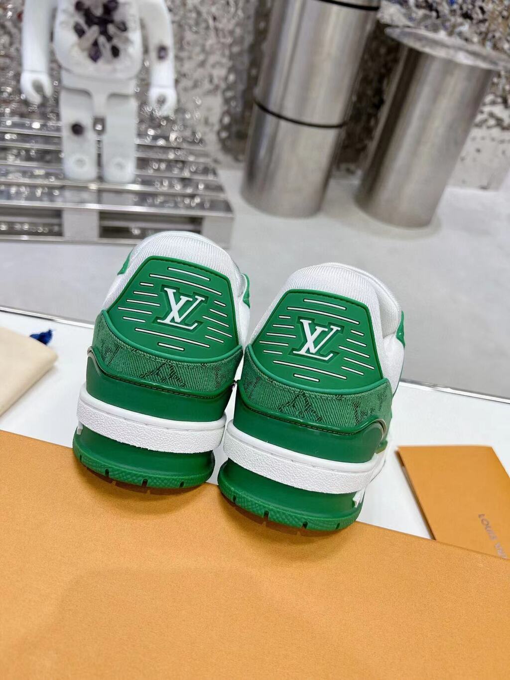 LV Trainer Green Monogram Denim White