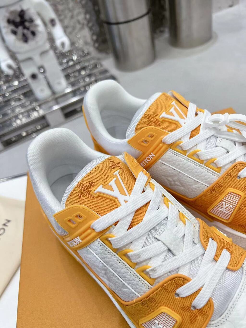 LV Trainer Yellow Monogram Denim White